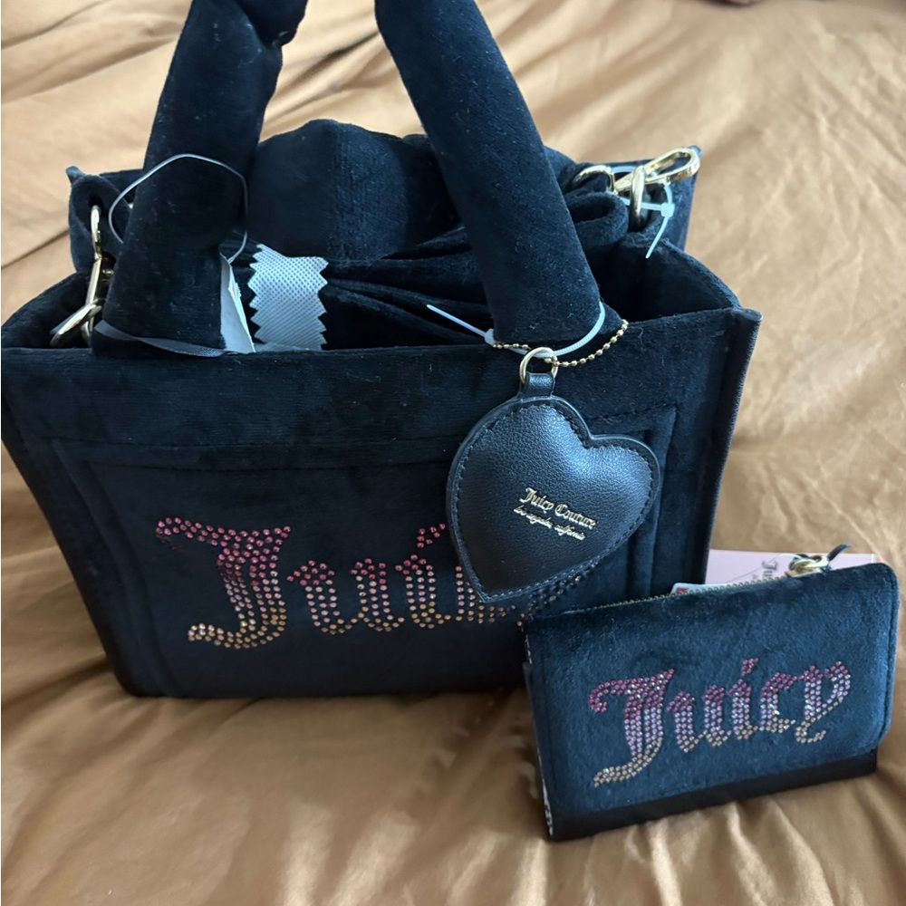 Juicy Couture Black and Pink Tote with Heart Charm